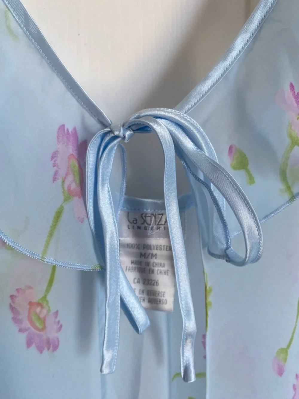 Y2k Vintage Sheer Light Blue Floral Open Front Slip Top with Tie Bow Detail - Picture 2 of 8